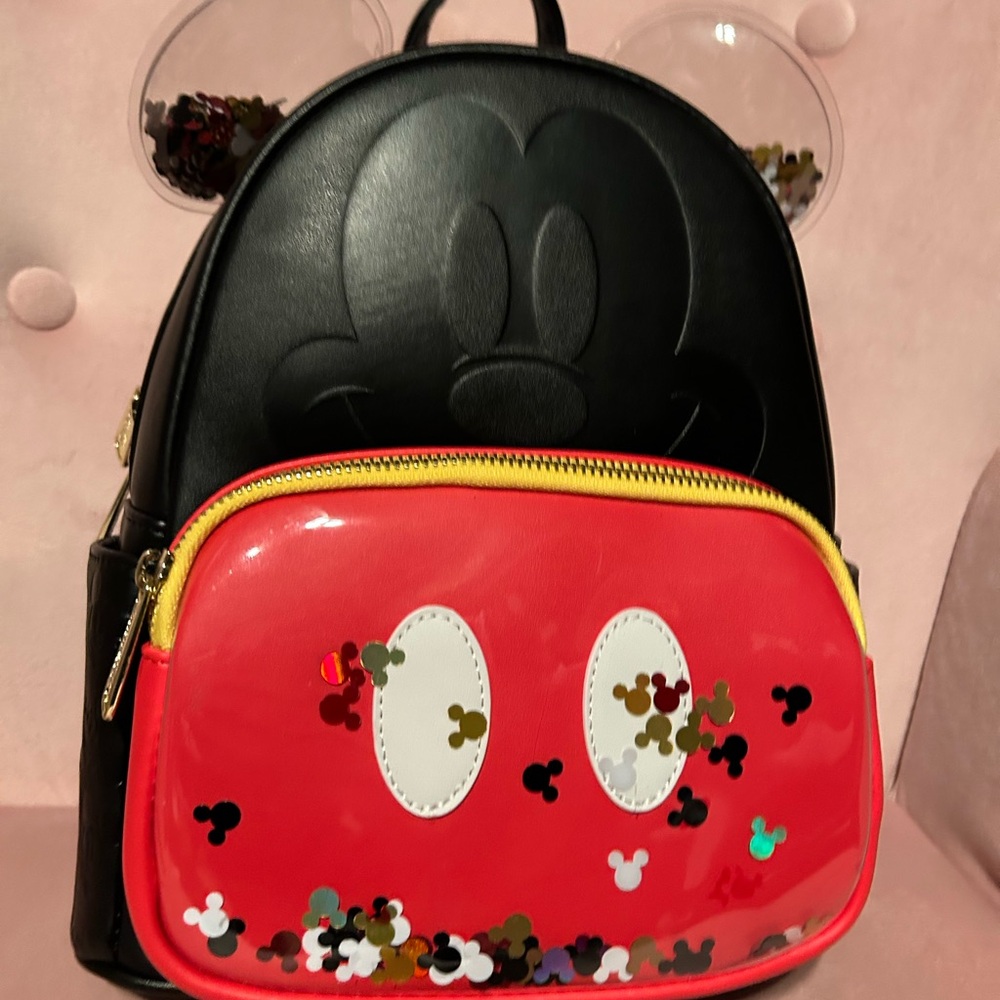 Loungefly Disney Mickey Mouse Confetti Mini Backpack - Black and Red